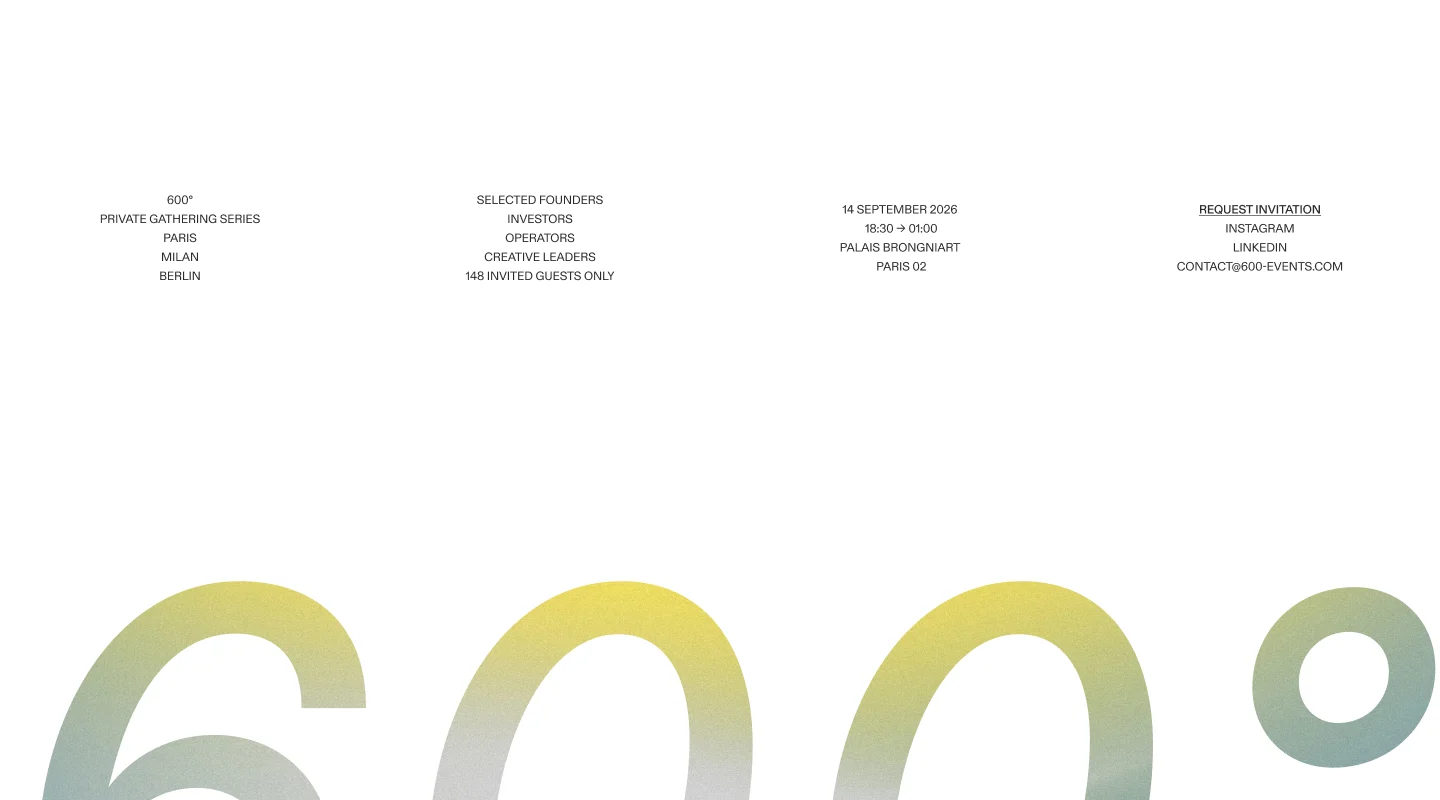 Le pied de page de 600°, ses informations pratiques au-dessus du nom en très grand.