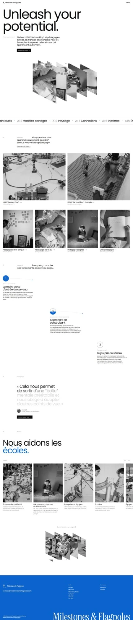 La page d'accueil de Milestones & Flagpoles, en entier, de haut en bas.