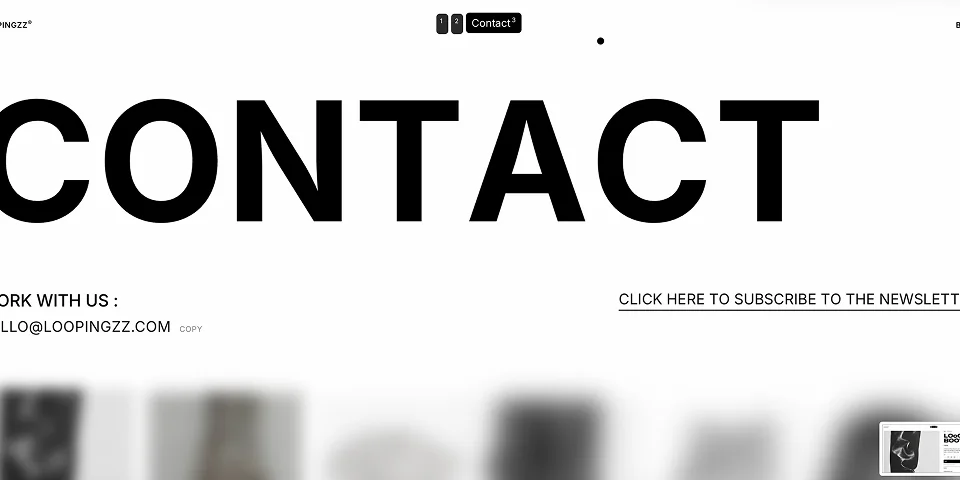 The Loopingzz contact page, in very large capitals.