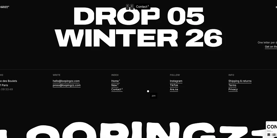 The Drop 05 Winter 26 page, in black.