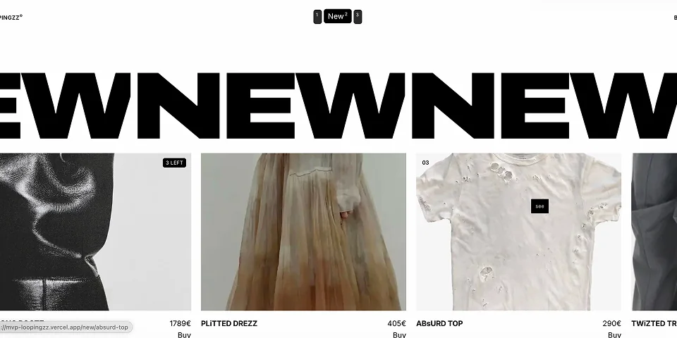 Loopingzz new arrivals under a large “NEWNEW” banner.