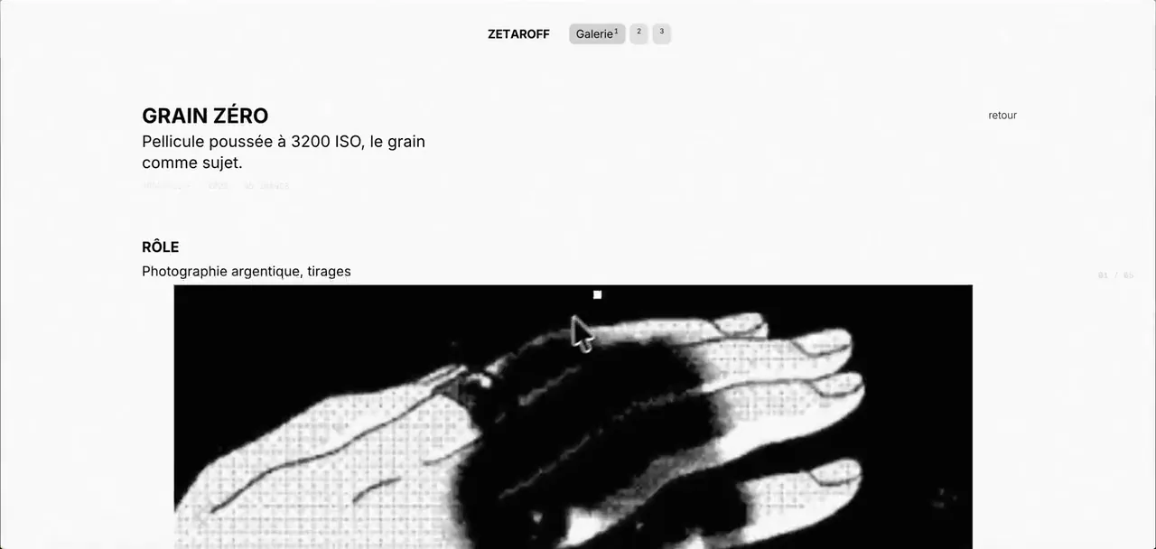 The Grain zéro series: a hand in black and white, on push processed film.